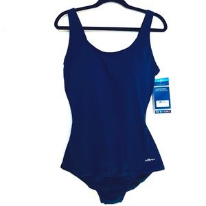 Dolfin Aquashape Lap Swimming One Piece Navy Bathing Suit Sz 16 Plus Size
